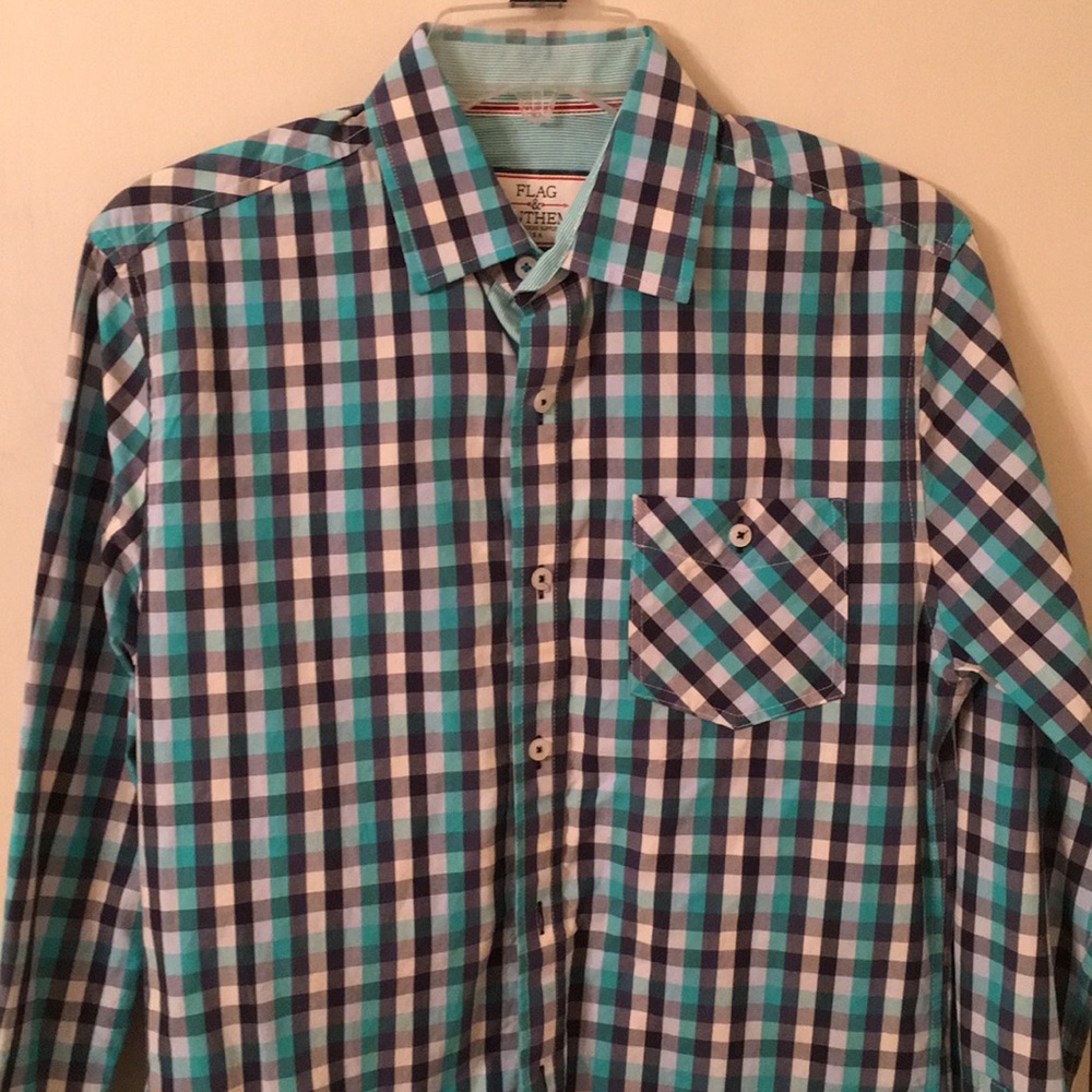 Flag & Anthem XS blue and white plaid button up
